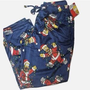 The Simpsons Pajama Pants Mens Large Blue Christmas Homer Santa Briefly Stated